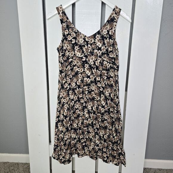 Old Navy Black Brown Dark Floral Slip Fit & Flare Dress Small Y2K Grunge - Picture 1 of 8